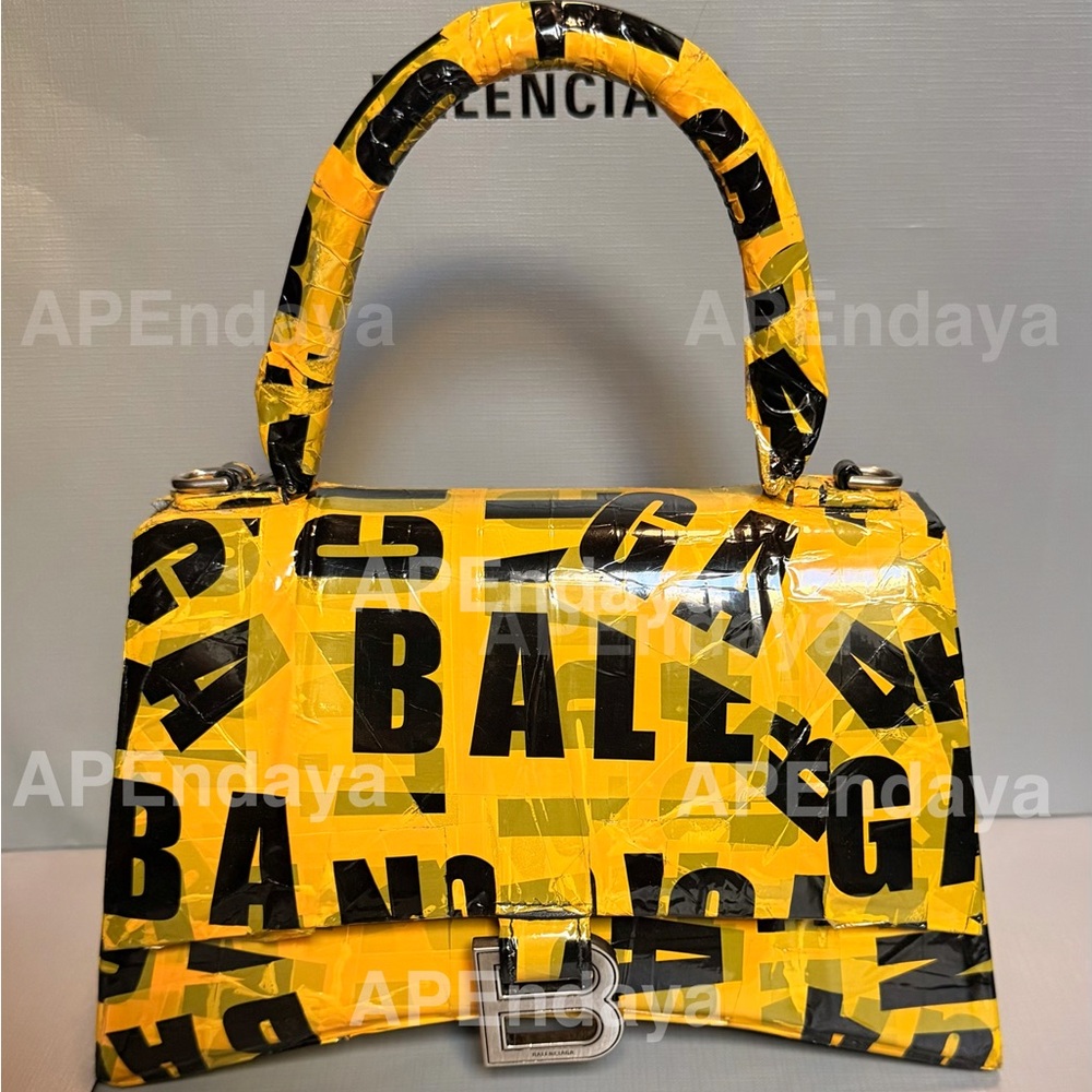 BALENCIAGA TAPE TRIMMED SMALL HOURGLASS LEATHER BAG